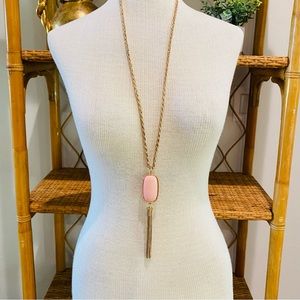 Necklace: Pink and Gold Long Chain With Pendant and Tassel 30” Jewelry Barbie